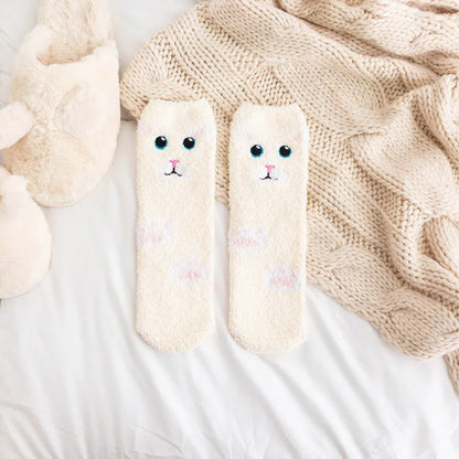 Jolis animaux de dessin animé en automne et en hiver, chaussettes chaudes en peluche, Tube central, chat, cochon, panda, chaussettes de couchage, chaussettes de sol pour la maison