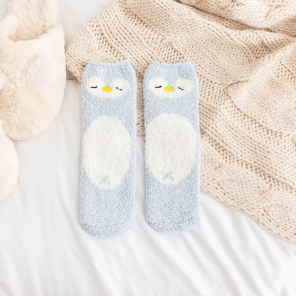 Jolis animaux de dessin animé en automne et en hiver, chaussettes chaudes en peluche, Tube central, chat, cochon, panda, chaussettes de couchage, chaussettes de sol pour la maison