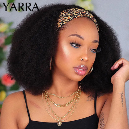 YARRA – perruque brésilienne Remy 100% naturelle, cheveux crépus bouclés, bandeau, densité 180%, entièrement faite à la Machine, pour femmes noires