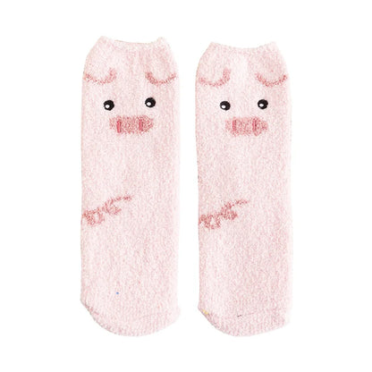 Jolis animaux de dessin animé en automne et en hiver, chaussettes chaudes en peluche, Tube central, chat, cochon, panda, chaussettes de couchage, chaussettes de sol pour la maison