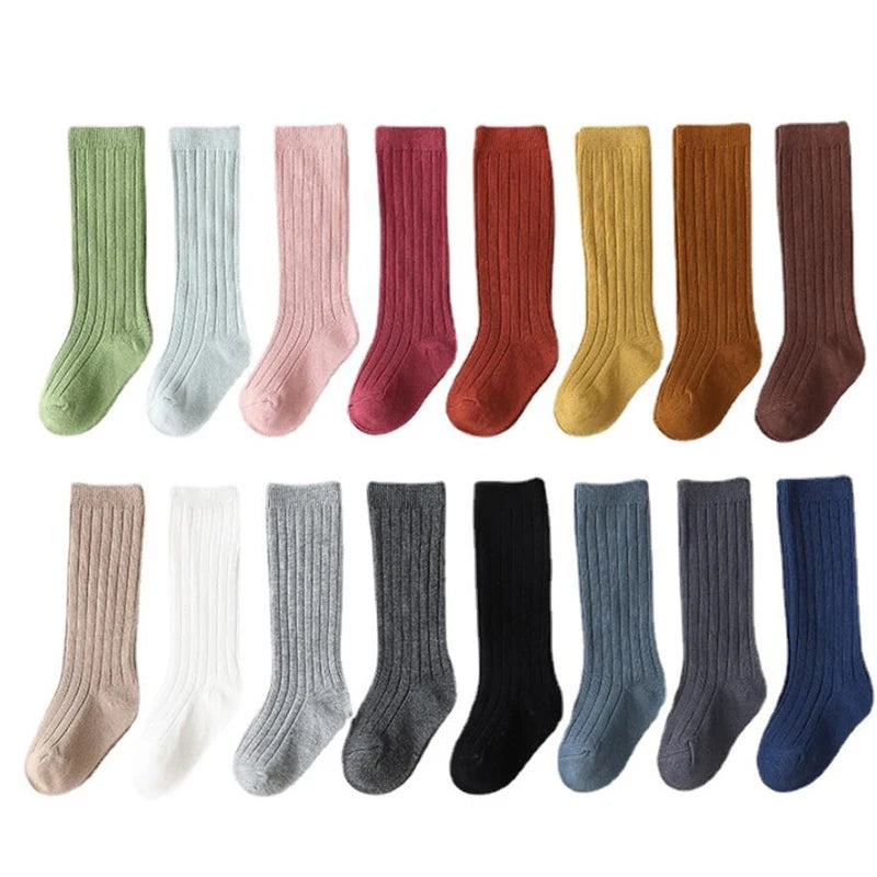 Chaussettes espagnoles pour enfants, chaussettes en coton à rayures pour garçons et filles, respirantes, hautes aux genoux, longues pour bébés, uniforme scolaire, 0-7 ans