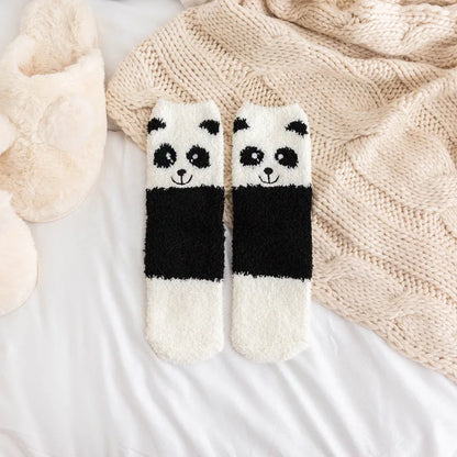 Jolis animaux de dessin animé en automne et en hiver, chaussettes chaudes en peluche, Tube central, chat, cochon, panda, chaussettes de couchage, chaussettes de sol pour la maison