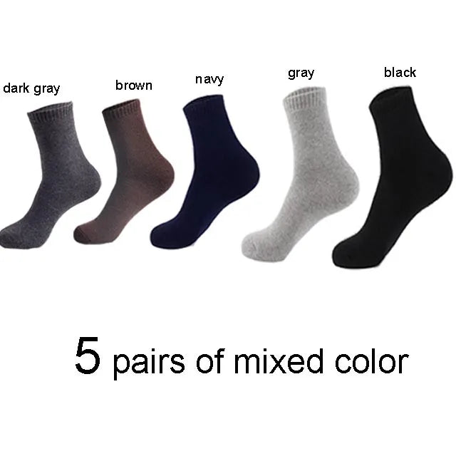 5 paires hiver épais chaussettes thermiques hommes Harajuku chaussettes de haute qualité automne noir gris décontracté Tube hommes épais laine robe chaussettes
