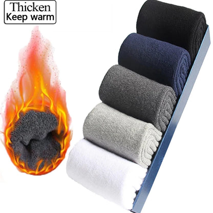 5 paires hiver épais chaussettes thermiques hommes Harajuku chaussettes de haute qualité automne noir gris décontracté Tube hommes épais laine robe chaussettes