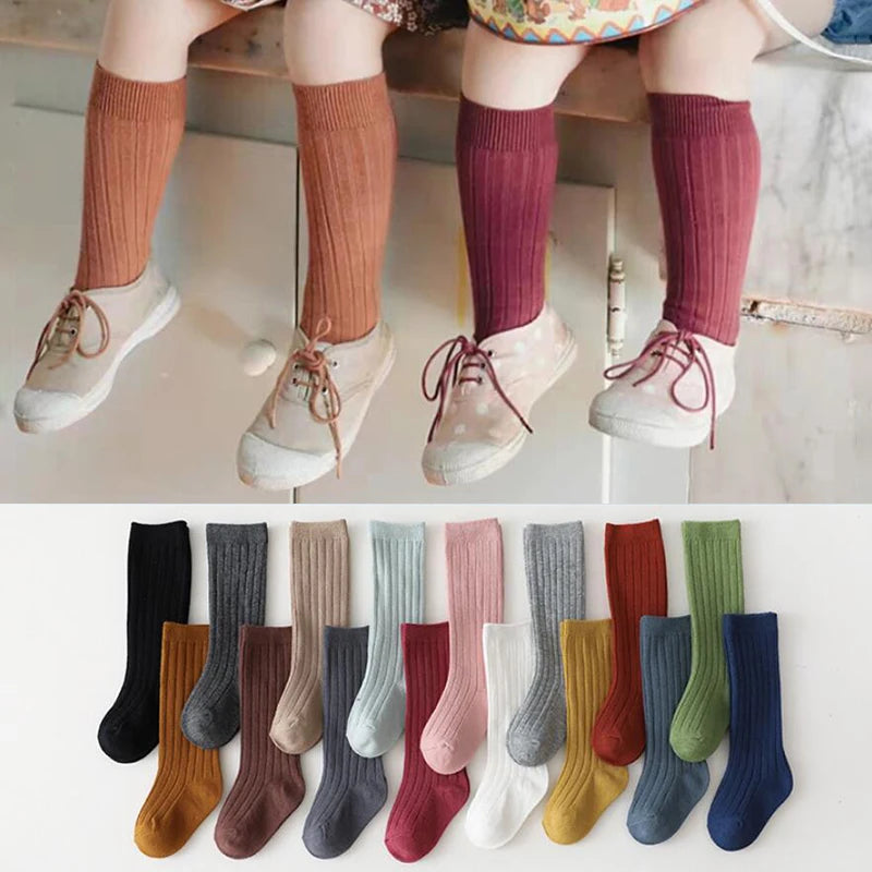 Chaussettes espagnoles pour enfants, chaussettes en coton à rayures pour garçons et filles, respirantes, hautes aux genoux, longues pour bébés, uniforme scolaire, 0-7 ans