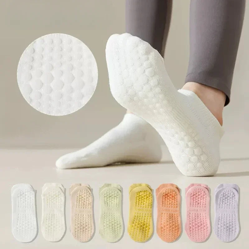 Chaussettes de Yoga en maille respirante pour femmes, en coton, coupe basse, courtes, pour gymnastique, Fitness, danse, sport, professionnelles, antidérapantes, pour Pilates