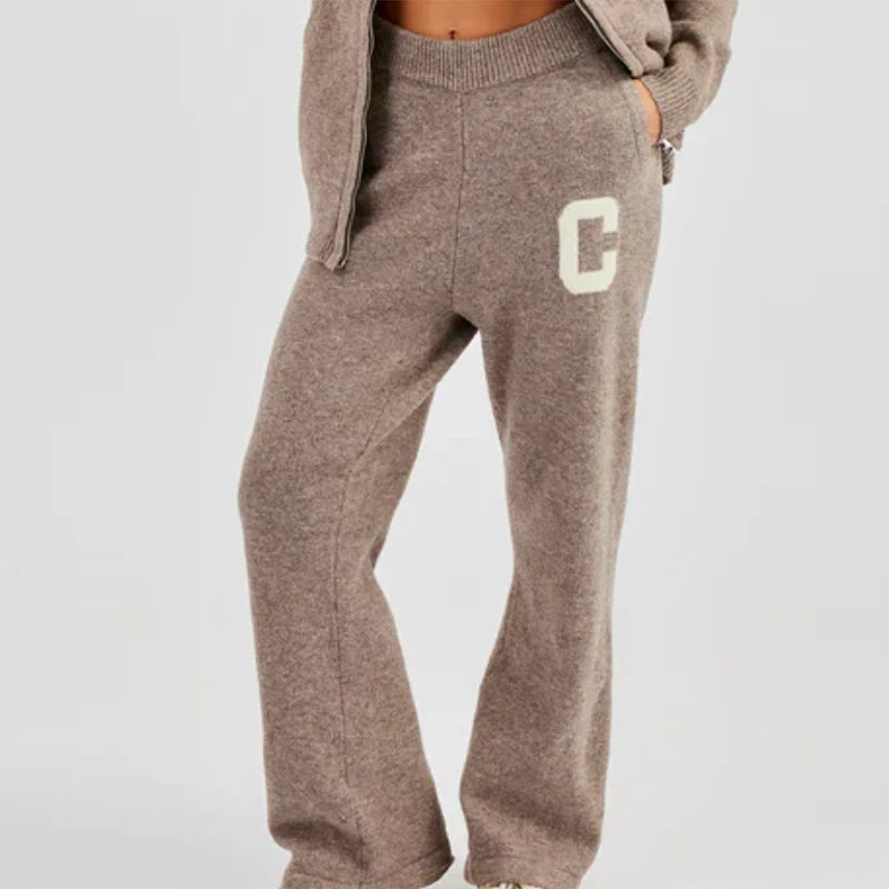 Ensemble Cardigan et pantalon en tricot pour femmes, décontracté, capuche, fermeture éclair, manches longues, manteau ample, pantalon droit, mode dame, costume 2 pièces, automne 2025