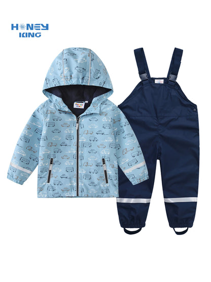 HONEYKING – combinaison imperméable pour garçons, salopette imperméable, ensemble de vêtements pour enfants avec veste et pantalon, combinaison de pluie respirante pour enfants