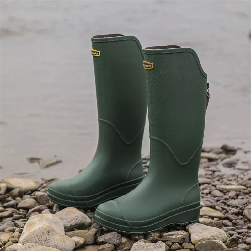 Bottes de pluie pour couple : monocylindre, élégantes pour un usage extérieur, chaussures d'eau à semelles plates, galoches imperméables, bottes longues de camping, C