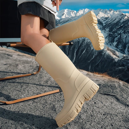 Bottes de Pluie à la Mode pour Femmes, Semelles Optiques, Polyvalentes, Version Coréenne, Non-ALD, Résistantes à l'Usure, Décontractées, Chaussures d'Extérieur en Caoutchouc pour Adultes