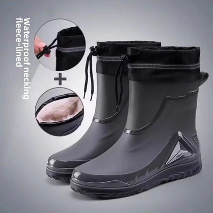 Chaussures de pluie imperméables pour hommes, chaussures de travail d'extérieur antidérapantes, doublées de polaire, bottes de pluie chaudes en coton, chaussures de cuisine pour hommes