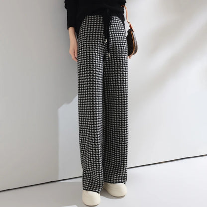 Pantalons en laine pour femmes, pantalons de sol amples en cachemire taille haute tricotés à la mode, pantalons à jambes larges pour femmes, nouvelle collection 2024