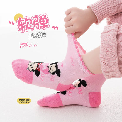 5 paires Minnie Mickey enfants chaussettes mignon dessin animé fille chaussettes automne hiver coton chaussettes kawii Tube moyen enfants chaussettes 1-8 ans