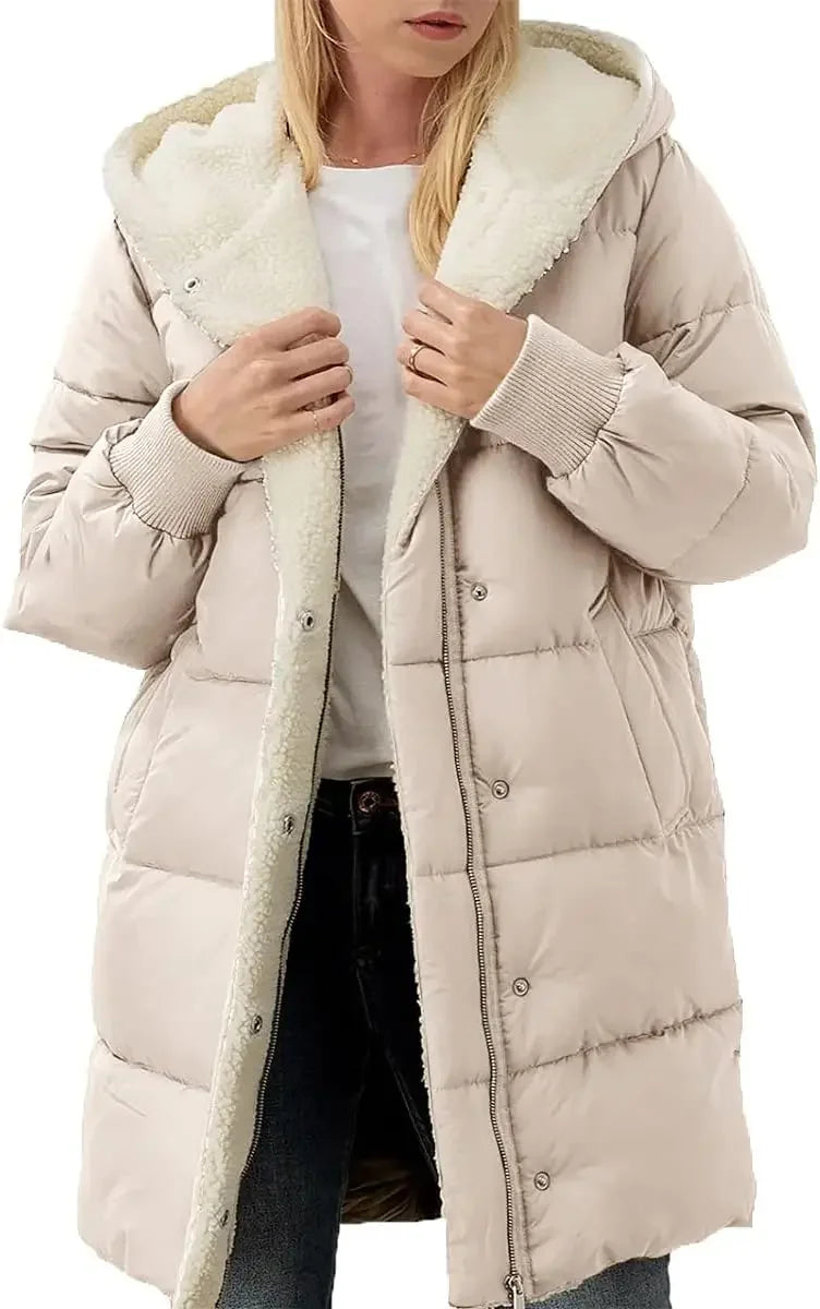 Manteaux chauds d'hiver pour femmes, doublure polaire Sherpa, longue veste bouffante à capuche