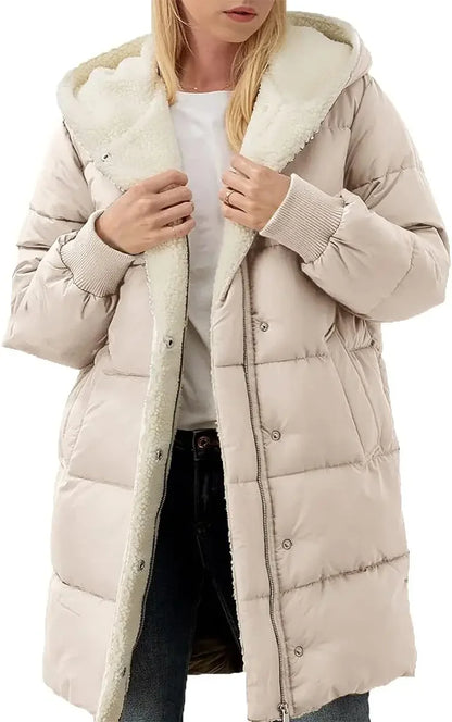 Manteaux chauds d'hiver pour femmes, doublure polaire Sherpa, longue veste bouffante à capuche