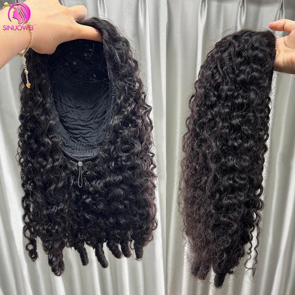 Demi-perruque birmane bouclée sans colle, cheveux naturels, avec cordon de serrage, Clip sans couture, densité 250, pour débutants, pour femmes