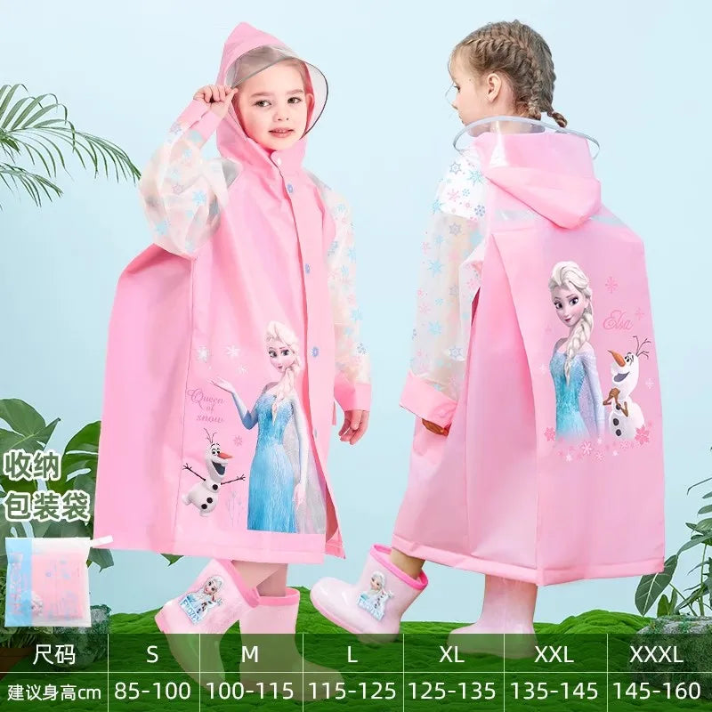 Disney-Poncho de pluie imperméable pour enfants, Elsa Spider-Man, manteau de pluie pour enfants, veste avec position de sac à dos, vêtements de pluie pour étudiants