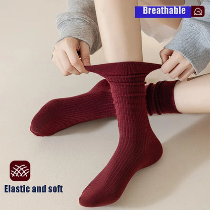 Chaussettes rouges Ankola pour femmes, automne et printemps, en coton, tendance, Style japonais, Tube central, chaussettes à poils