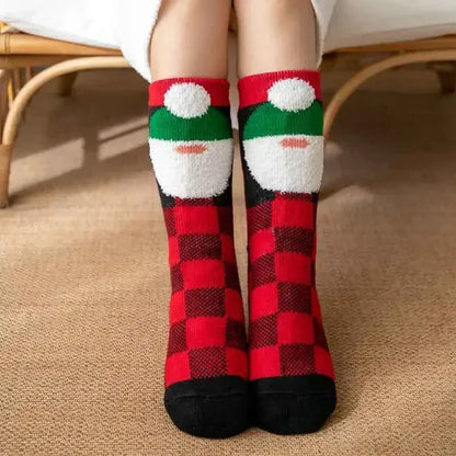 Cadeau de noël pantoufle chaussettes femmes thermique hiver chaud en peluche antidérapant poignée dormir sol chaussette courte floue moelleux femme dessin animé
