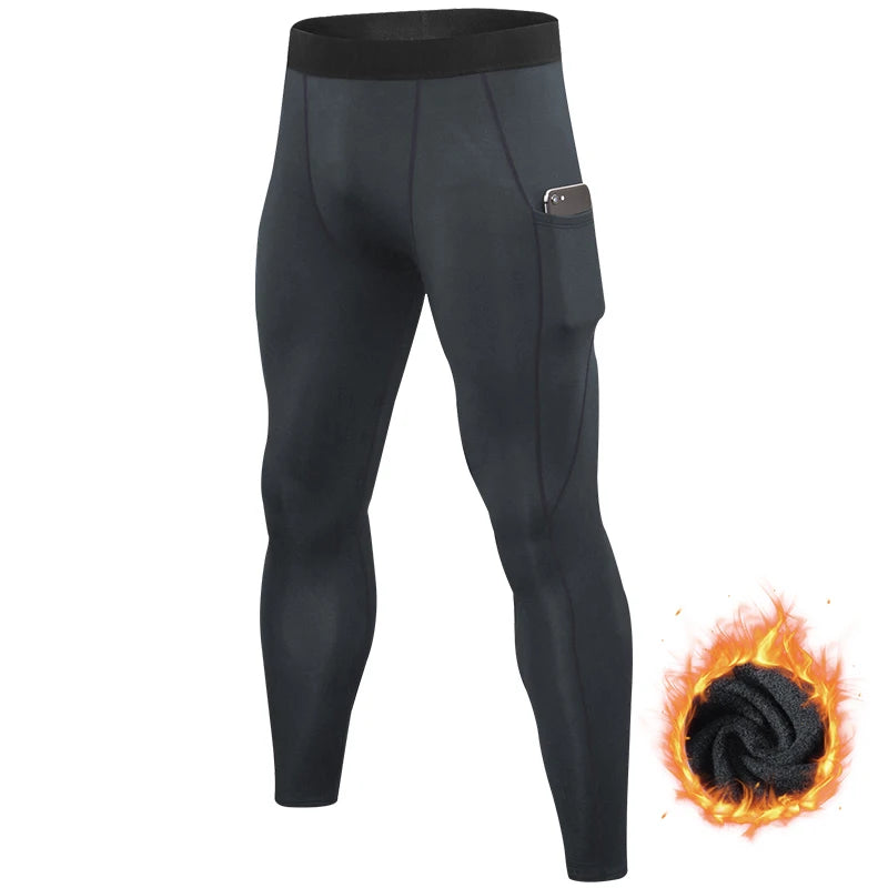 Leggings serrés de course chauds pour hommes, pantalons de sport, de Fitness, de Jogging, à séchage rapide, de Compression, automne et hiver