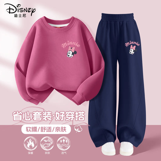Ensemble de vêtements d'automne pour bébés filles, sweat-shirt imprimé Disney Minnie, pull, haut et pantalon, costume 2 pièces, survêtements pour enfants