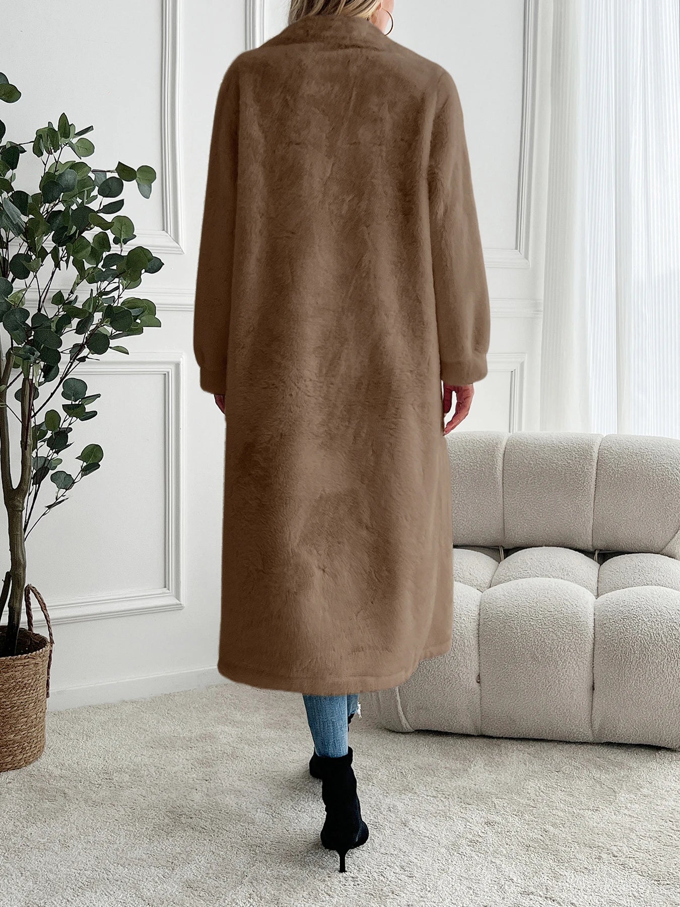 Manteau long en fausse fourrure pour femme, veste ample à double boutonnage, manteau atmosphérique haut de gamme, automne et hiver, nouveau, 24