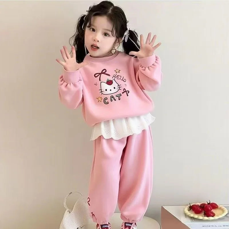 Ensemble de vêtements d'automne pour bébé fille, sweat-shirt et pantalon en dentelle imprimé Animal mignon, costume deux pièces pour enfant, costume à manches longues