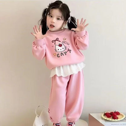 Ensemble de vêtements d'automne pour bébé fille, sweat-shirt et pantalon en dentelle imprimé Animal mignon, costume deux pièces pour enfant, costume à manches longues