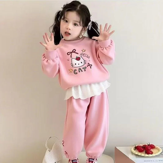 Ensemble de vêtements d'automne pour bébé fille, sweat-shirt et pantalon en dentelle imprimé Animal mignon, costume deux pièces pour enfant, costume à manches longues