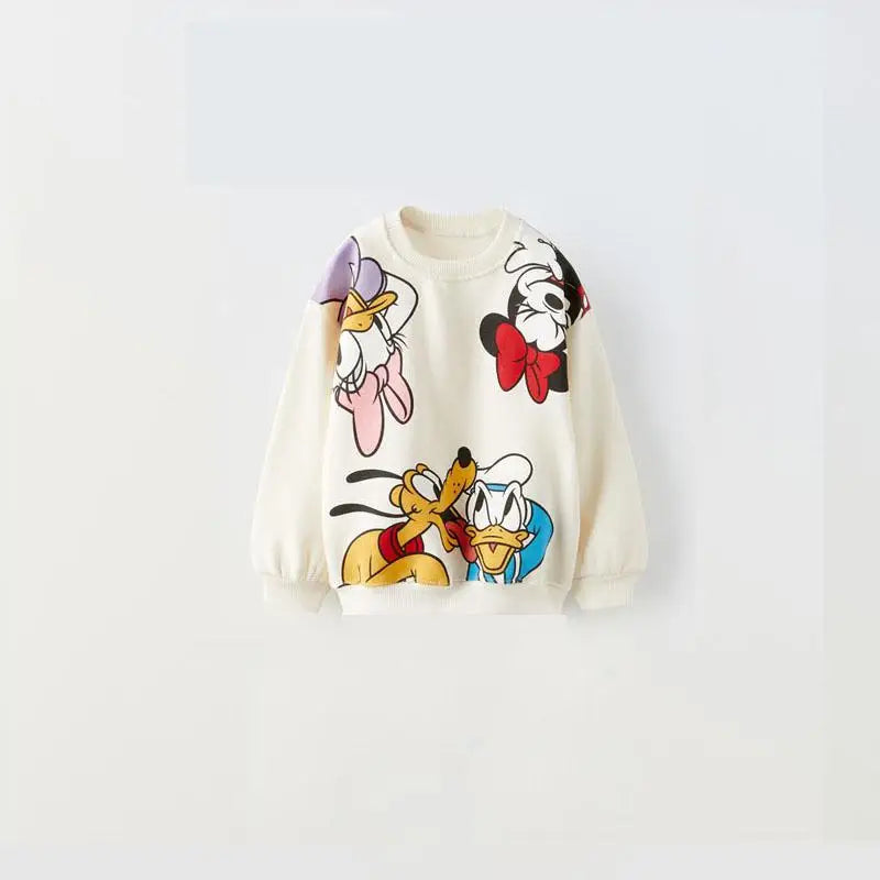 Minnie et Mickey imprimé complet hauts à capuche couleur unie Leggings deux pièces nouveaux enfants dessin animé sweat + pantalon bébé vêtements ensemble