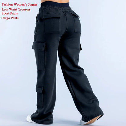 Pantalons décontractés pour hommes, poches multiples, pantalons de travail de Style américain pour femmes, taille basse, ceinture, jambe droite, jambes larges