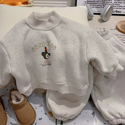 Ensemble de vêtements thermiques pour enfants, pull à manches longues + pantalon, 2 pièces, pour garçons et filles, tenue de survêtement décontractée, automne et hiver
