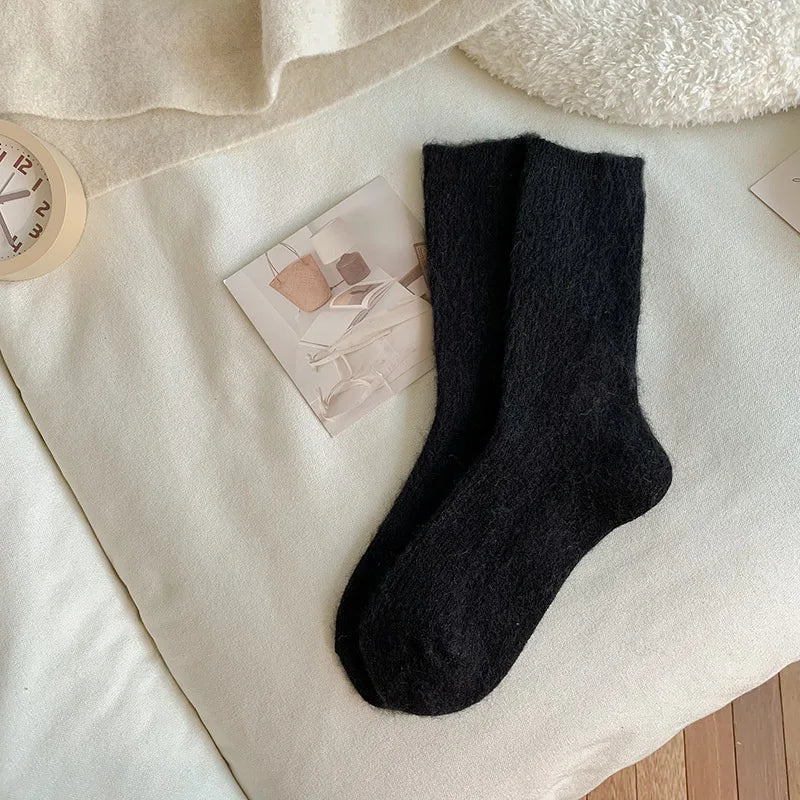 Femmes laine chaussettes chaud hiver épais cachemire flou décontracté couleur unie confortable maison chaussette doux longue thermique de haute qualité