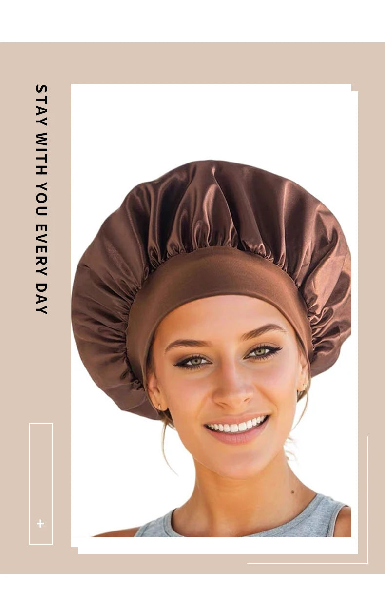 Sleeping Bonnet for Women Fashion Soft Solid Color Shower Cap for Natural and Curly Hair