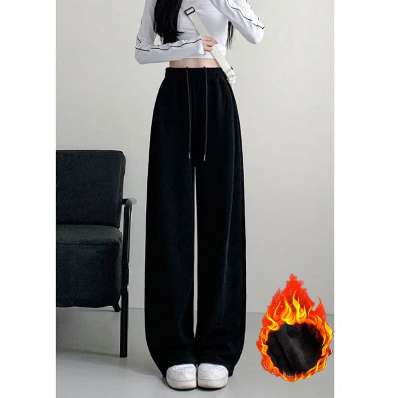 Pantalon de sport élastique pour femmes, basique, blanc, gris, noir, jambes larges, droit, polyvalent, taille haute, survêtement