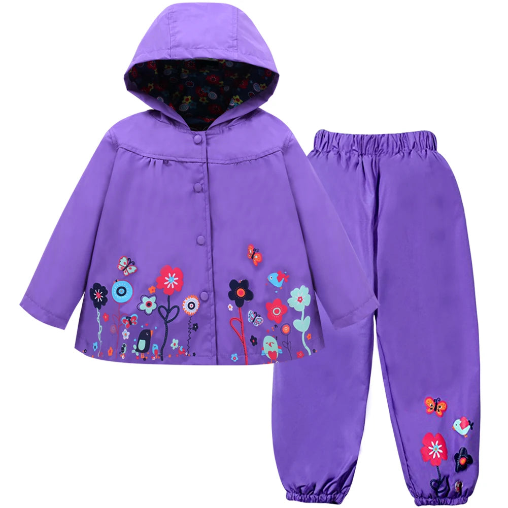 Ensemble de vêtements pour enfants, 2 pièces, manteau imperméable à manches longues + pantalon, imprimé floral, pour bébés filles et garçons, automne et printemps