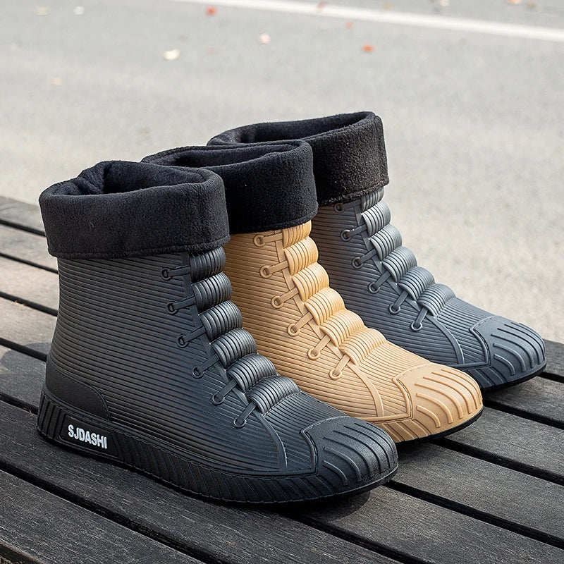 Bottes de pluie pour hommes et femmes, chaussures d'été décontractées, mi-mollet, imperméables, doublure d'hiver avec polaire, chaudes, antidérapantes, résistantes à l'usure, pour l'extérieur