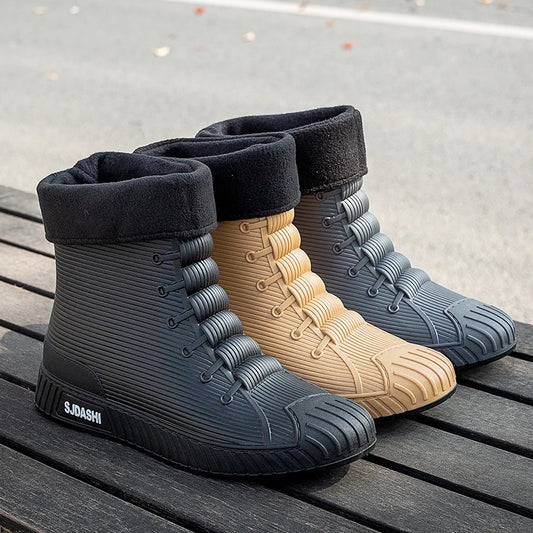 Bottes de pluie pour hommes et femmes, chaussures d'été décontractées, mi-mollet, imperméables, doublure d'hiver avec polaire, chaudes, antidérapantes, résistantes à l'usure, pour l'extérieur