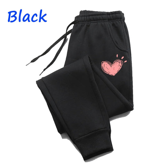 Femmes mignon coeur imprimé pantalons de survêtement automne hiver coton pantalons longs survêtement pantalon sport décontracté Fitness femmes pantalons de survêtement