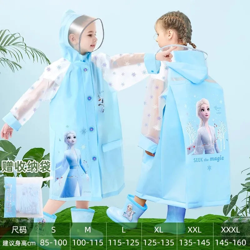 Disney-Poncho de pluie imperméable pour enfants, Elsa Spider-Man, manteau de pluie pour enfants, veste avec position de sac à dos, vêtements de pluie pour étudiants