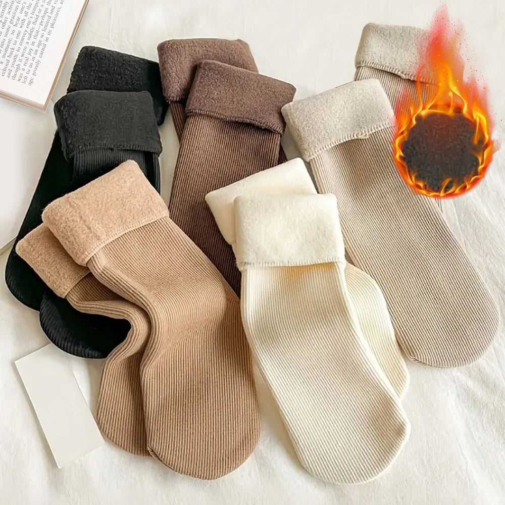 5 paires hiver chaud solide femmes chaussettes épaissir chaussettes thermiques peau noire sans couture neige chaussette unisexe chaussettes
