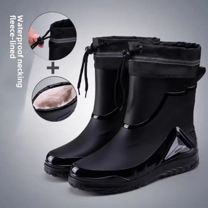 Chaussures de pluie imperméables pour hommes, chaussures de travail d'extérieur antidérapantes, doublées de polaire, bottes de pluie chaudes en coton, chaussures de cuisine pour hommes