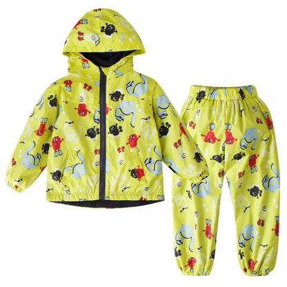 Ensembles de vêtements pour enfants, costume imperméable de dessin animé, ensembles pour filles et garçons, haut et pantalon imperméables, 2 pièces pour enfants, veste et pantalon à capuche