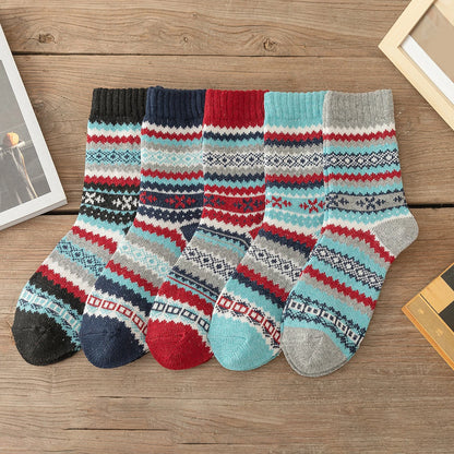 5 paires de chaussettes chaudes épaisses pour hommes et femmes, Style rétro, motif ondulé à pois, modèles de Couple, taille libre, nouvelle collection hiver