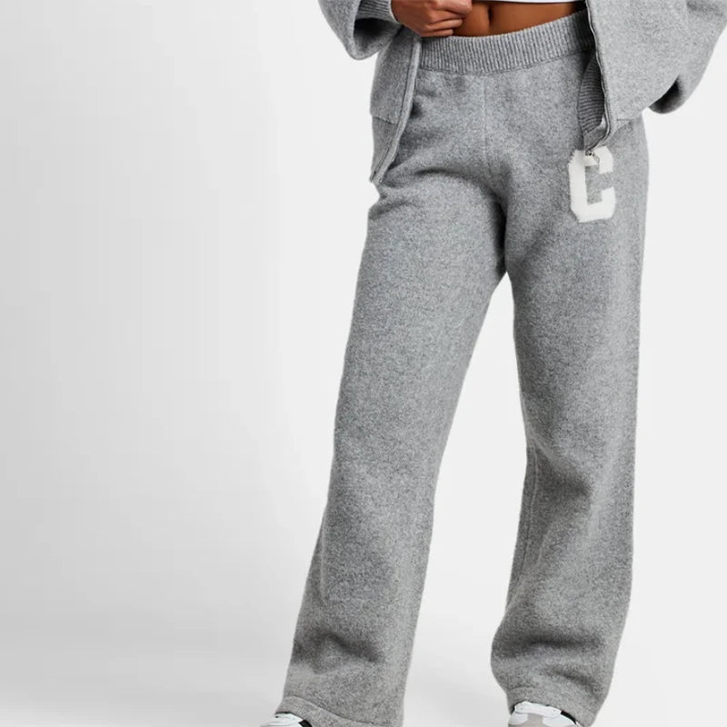 Ensemble Cardigan et pantalon en tricot pour femmes, décontracté, capuche, fermeture éclair, manches longues, manteau ample, pantalon droit, mode dame, costume 2 pièces, automne 2025