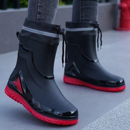 Chaussures de pluie imperméables pour hommes, chaussures de travail d'extérieur antidérapantes, doublées de polaire, bottes de pluie chaudes en coton, chaussures de cuisine pour hommes