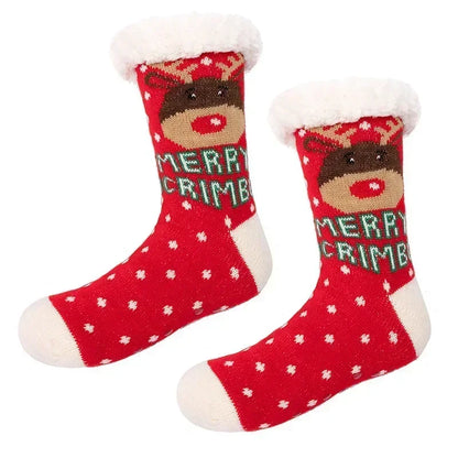 Cadeau de noël pantoufle chaussettes femmes thermique hiver chaud en peluche antidérapant poignée dormir sol chaussette courte floue moelleux femme dessin animé