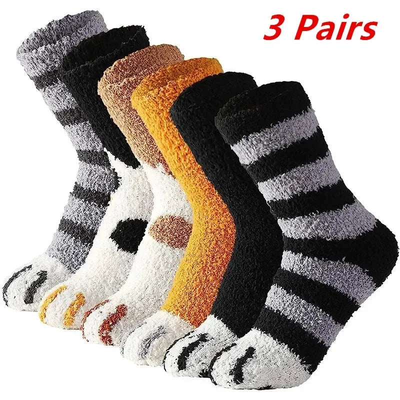 3 paires femmes chat patte rayure 3d chaussettes Kawaii amusant épais filles dessin animé animaux doigts chaussette bonneterie orteil zèbre/tigre/chat pied Sox