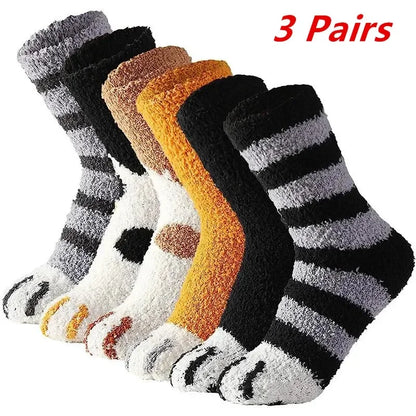 3 paires femmes chat patte rayure 3d chaussettes Kawaii amusant épais filles dessin animé animaux doigts chaussette bonneterie orteil zèbre/tigre/chat pied Sox