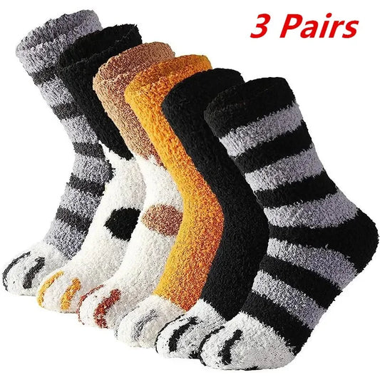 3 paires femmes chat patte rayure 3d chaussettes Kawaii amusant épais filles dessin animé animaux doigts chaussette bonneterie orteil zèbre/tigre/chat pied Sox
